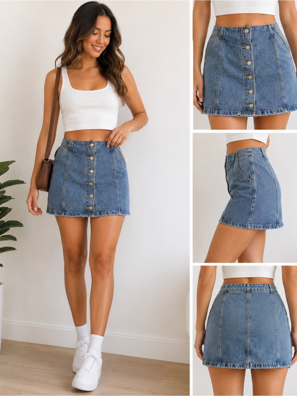 Wilfred Aritzia Button Front Denim Mini Skirt Light Wash Size 4